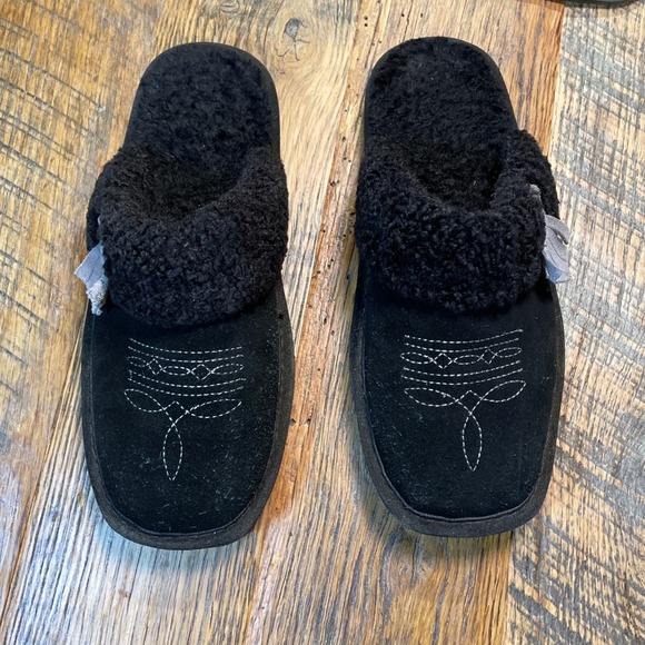 Ariat Womens Black Suede Faux Shearling Western Stitch Scuff Slippers Size 7 - Picture 3 of 6